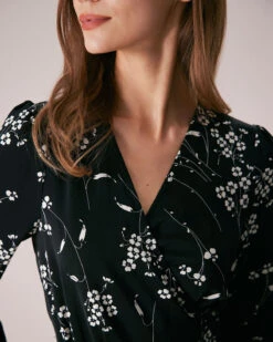 The Black V Neck Wrap Floral Midi Dress 10 The Black V Neck Wrap Floral Midi Dress -CINN Clothing Shop the black v neck floral wrap midi dress dresses 3038ui