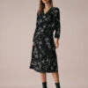 The Black V Neck Wrap Floral Midi Dress