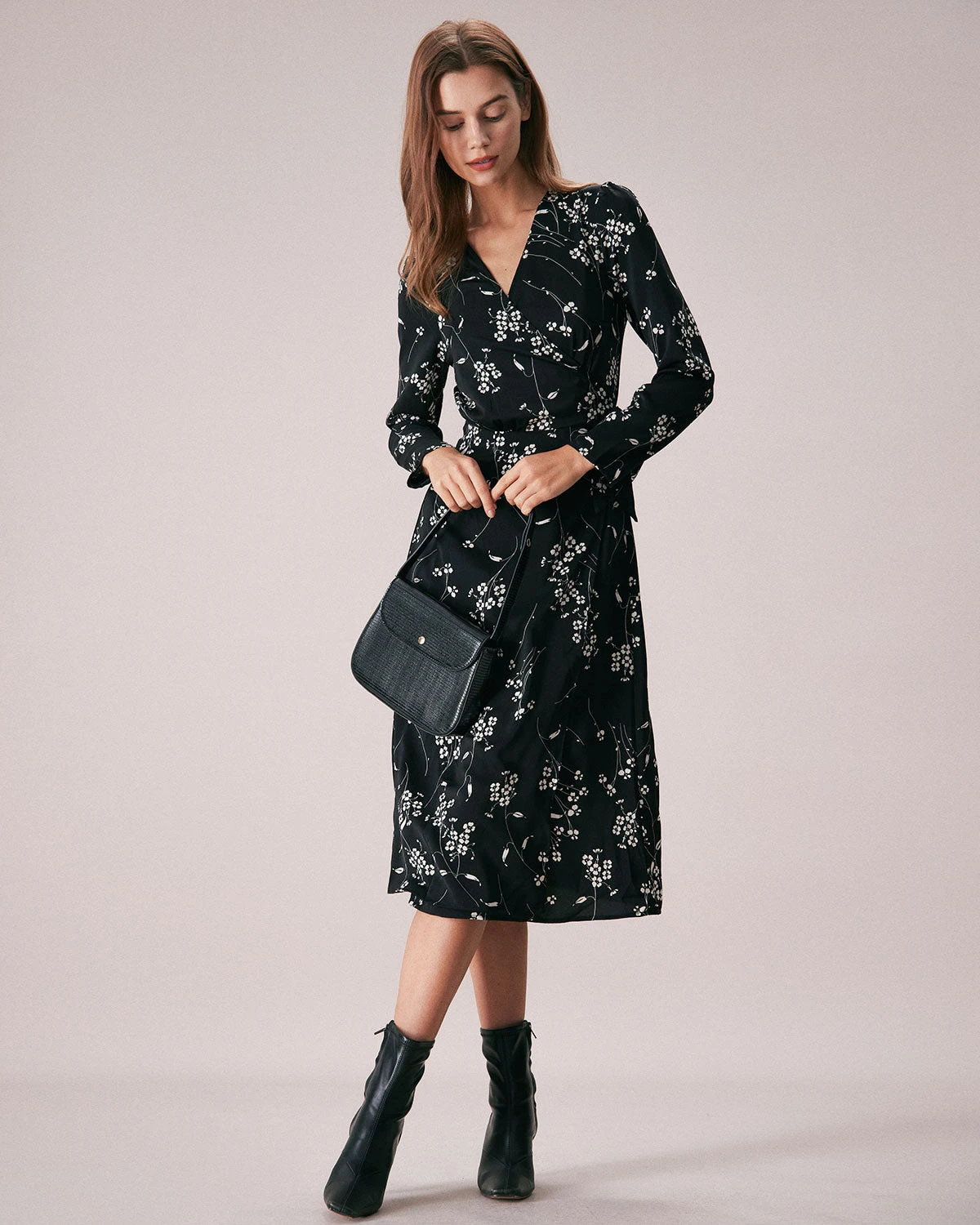 The Black V Neck Wrap Floral Midi Dress 2 The Black V Neck Wrap Floral Midi Dress - Image 2