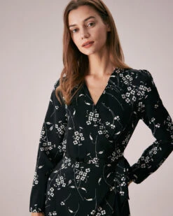 The Black V Neck Wrap Floral Midi Dress 9 The Black V Neck Wrap Floral Midi Dress -CINN Clothing Shop the black v neck floral wrap midi dress dresses smqpma