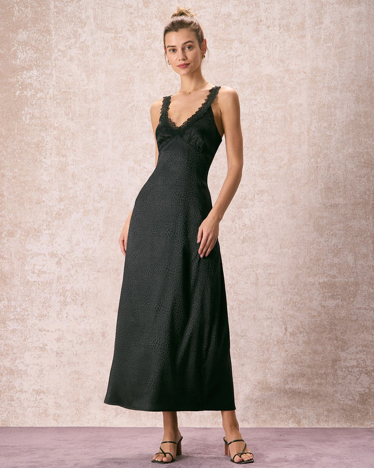 The Black V Neck Lace Jacquard Maxi Dress 1 The Black V Neck Lace Jacquard Maxi Dress