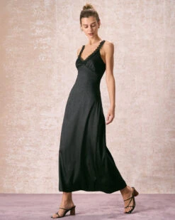 The Black V Neck Lace Jacquard Maxi Dress 8 The Black V Neck Lace Jacquard Maxi Dress -CINN Clothing Shop the black v neck lace jacquard maxi dress dresses my5ost