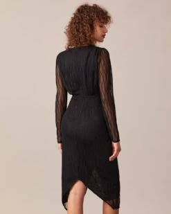 The Black V Neck Sheer Sleeve Lace Midi Dress 13 The Black V Neck Sheer Sleeve Lace Midi Dress -CINN Clothing Shop the black v neck lace midi dress dresses 1b3f0r