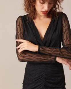 The Black V Neck Sheer Sleeve Lace Midi Dress 12 The Black V Neck Sheer Sleeve Lace Midi Dress -CINN Clothing Shop the black v neck lace midi dress dresses ljopdt