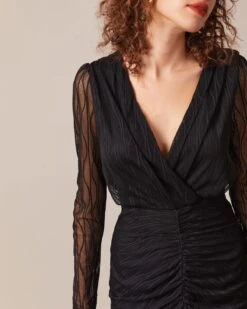 The Black V Neck Sheer Sleeve Lace Midi Dress 10 The Black V Neck Sheer Sleeve Lace Midi Dress -CINN Clothing Shop the black v neck lace midi dress dresses rvudgr