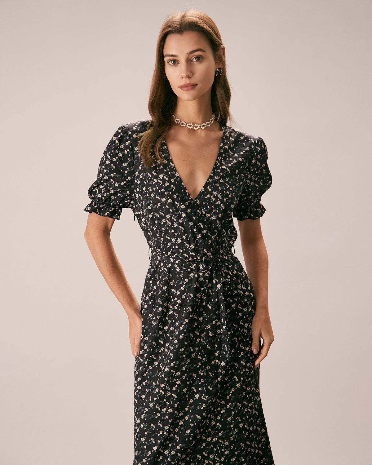 The Black V Neck Floral Puff Sleeve Maxi Dress 2 The Black V Neck Floral Puff Sleeve Maxi Dress - Image 2