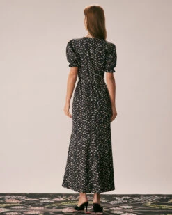 The Black V Neck Floral Puff Sleeve Maxi Dress 9 The Black V Neck Floral Puff Sleeve Maxi Dress -CINN Clothing Shop the black v neck puff sleeve maxi dress dresses s3ft5f