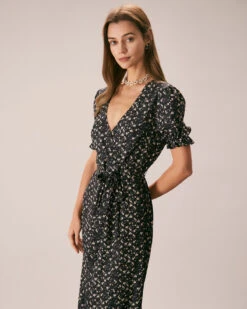 The Black V Neck Floral Puff Sleeve Maxi Dress 7 The Black V Neck Floral Puff Sleeve Maxi Dress -CINN Clothing Shop the black v neck puff sleeve maxi dress dresses udyerp