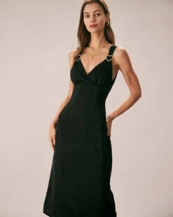 The Black V Neck Ruched Satin Midi Dress 9 The Black V Neck Ruched Satin Midi Dress -CINN Clothing Shop the black v neck satin midi dress black dresses gz7dbq