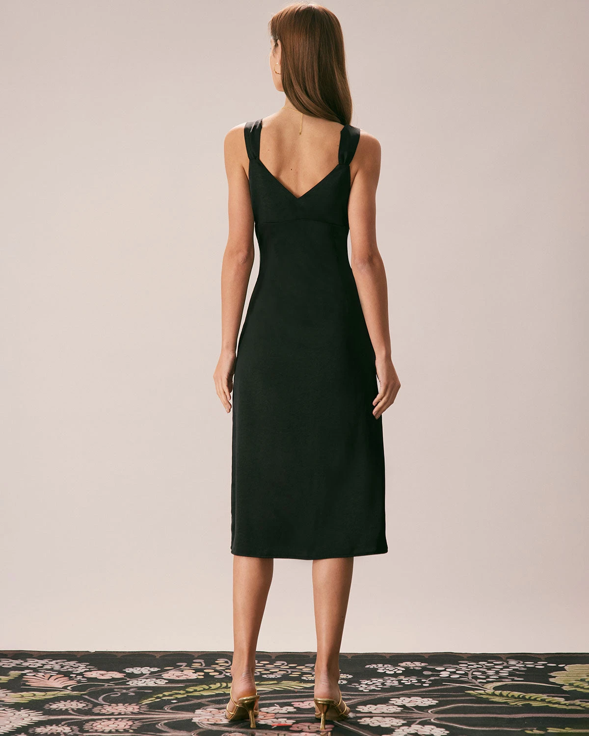The Black V Neck Ruched Satin Midi Dress 6 The Black V Neck Ruched Satin Midi Dress - Image 6