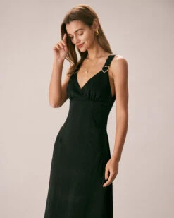 The Black V Neck Ruched Satin Midi Dress 8 The Black V Neck Ruched Satin Midi Dress -CINN Clothing Shop the black v neck satin midi dress dresses ijdtqa