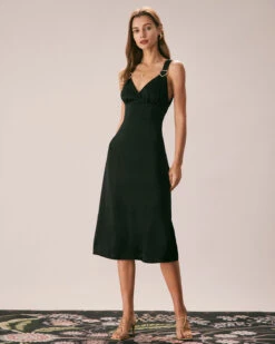 The Black V Neck Ruched Satin Midi Dress 10 The Black V Neck Ruched Satin Midi Dress -CINN Clothing Shop the black v neck satin midi dress dresses jdbmd7