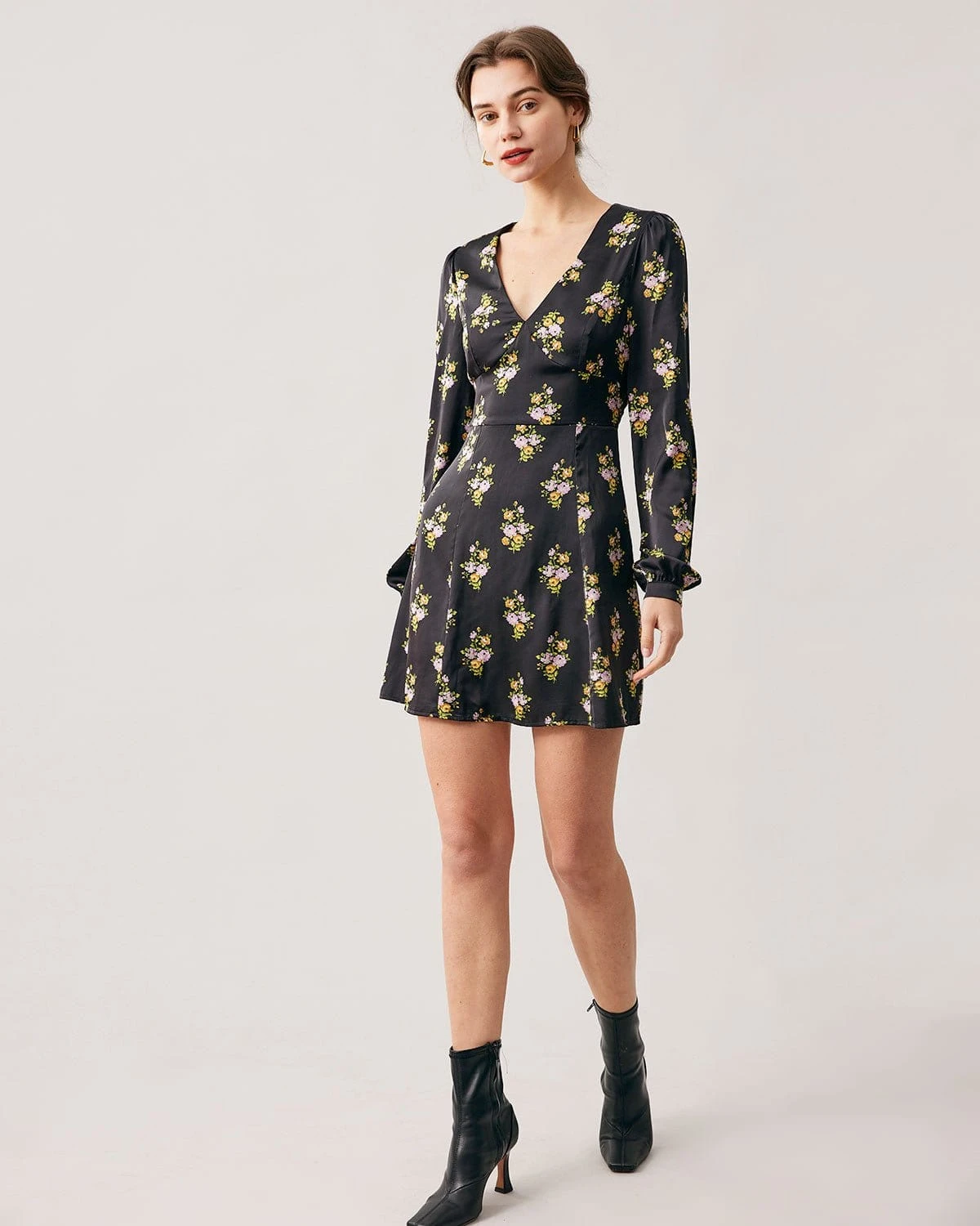 The Black V Neck Satin Long Sleeve Mini Dress 3 The Black V Neck Satin Long Sleeve Mini Dress - Image 3