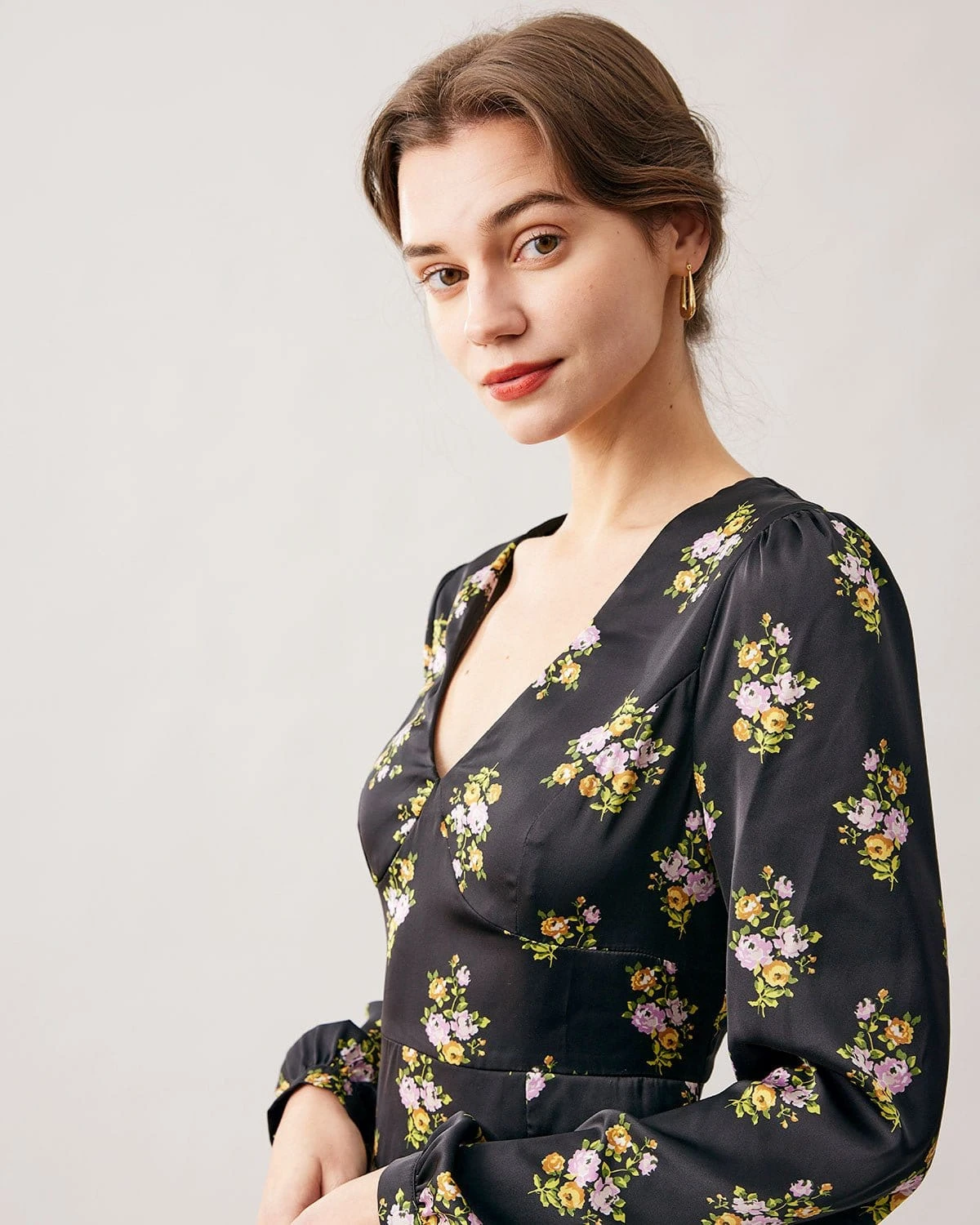 The Black V Neck Satin Long Sleeve Mini Dress 2 The Black V Neck Satin Long Sleeve Mini Dress - Image 2