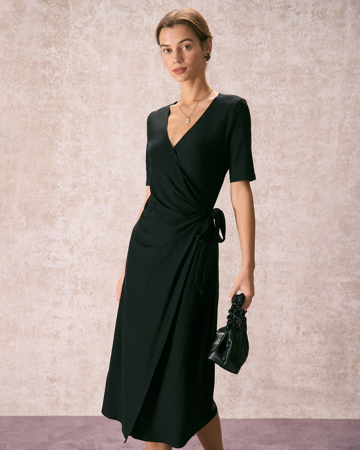 The Black V Neck Tie Waist Wrap Midi Dress 6 The Black V Neck Tie Waist Wrap Midi Dress - Image 6