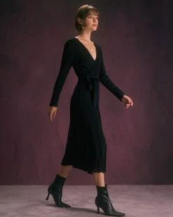 The Black V Neck Tie Wrap Knit Midi Dress 9 The Black V Neck Tie Wrap Knit Midi Dress -CINN Clothing Shop the black wrap knit midi dress dresses 5fxjaf