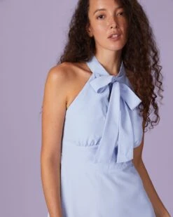 The Blue Halter Hollow Out Mini Dress 10 The Blue Halter Hollow Out Mini Dress -CINN Clothing Shop the blue halter sleeveless mini dress dresses qtpjjt 857290