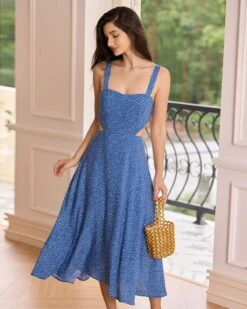 The Blue Polka Dot Cut-Out Midi Dress 8 The Blue Polka Dot Cut-Out Midi Dress -CINN Clothing Shop the blue polka dot cut out midi dress blue dresses cmfvzu