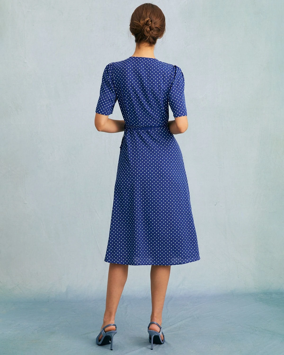The Blue V Neck Polka Dot Wrap Midi Dress 6 The Blue V Neck Polka Dot Wrap Midi Dress - Image 6