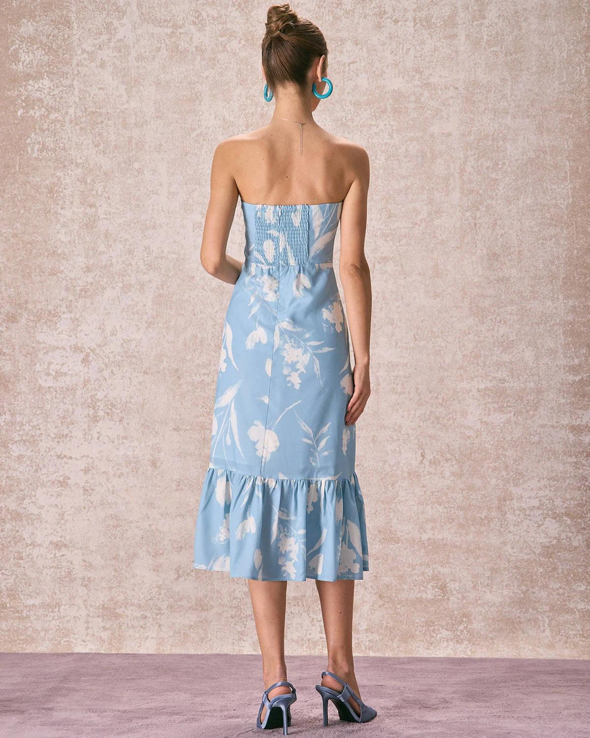 The Blue Ruffle Trim Strapless Floral Midi Dress 5 The Blue Ruffle Trim Strapless Floral Midi Dress - Image 5
