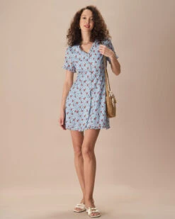 The Blue V Neck Frill Trim Floral Mini Dress 6 The Blue V Neck Frill Trim Floral Mini Dress -CINN Clothing Shop the blue v neck frill trim floral mini dress dresses 4gwtum