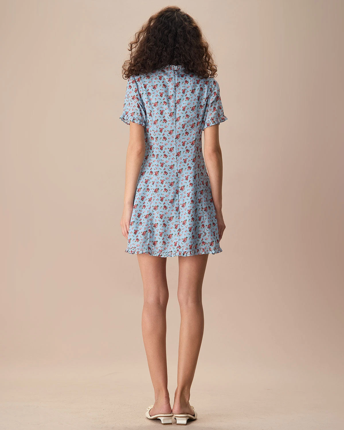 The Blue V Neck Frill Trim Floral Mini Dress 4 The Blue V Neck Frill Trim Floral Mini Dress - Image 4