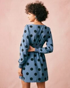 The Blue V Neck Polka Dot Long Sleeve Mini Dress 11 The Blue V Neck Polka Dot Long Sleeve Mini Dress -CINN Clothing Shop the blue v neck polka dot dress dresses 9jmnhs 524566