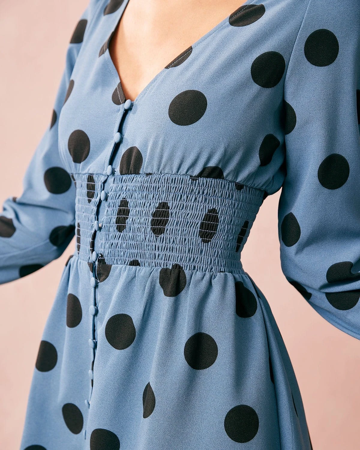 The Blue V Neck Polka Dot Long Sleeve Mini Dress 2 The Blue V Neck Polka Dot Long Sleeve Mini Dress - Image 2