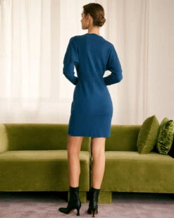 The Blue V Neck Scalloped Sweater Mini Dress 9 The Blue V Neck Scalloped Sweater Mini Dress -CINN Clothing Shop the blue v neck scalloped sweater dress dresses d128hl