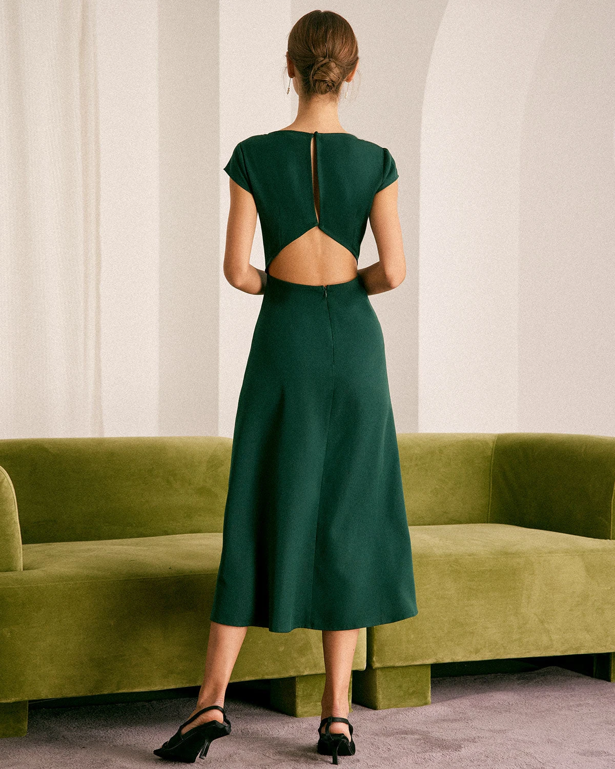 The Green Boat Neck Cutout Back Midi Dress 2 The Green Boat Neck Cutout Back Midi Dress - Image 2
