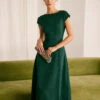 The Green Boat Neck Cutout Back Midi Dress