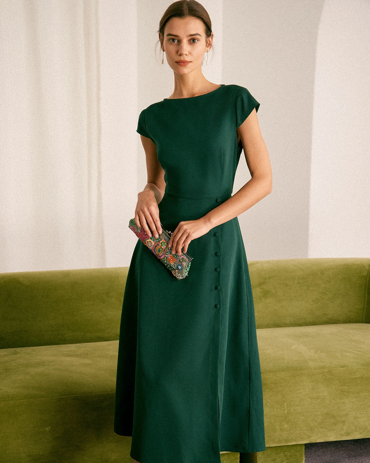 The Green Boat Neck Cutout Back Midi Dress 1 The Green Boat Neck Cutout Back Midi Dress
