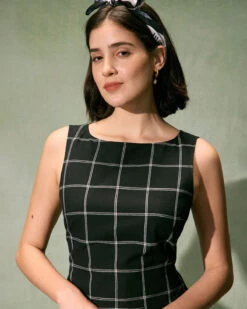 CINN Clothing Shop -CINN Clothing Shop the boat neck plaid tie dress dresses rtzmcf