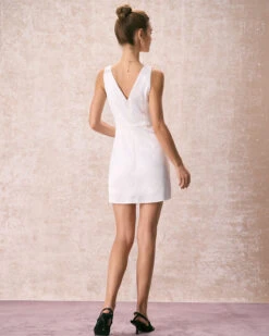 The White Boat Neck Satin A-Line Mini Dress -CINN Clothing Shop the boat neck satin mini dress dresses cfdhqo