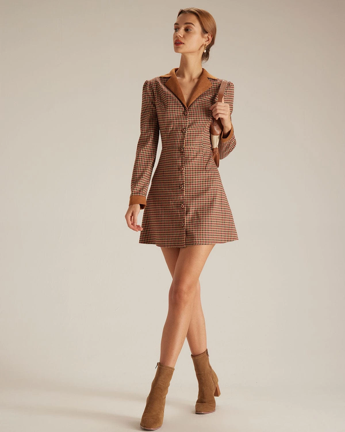 The Brown Plaid Spliced Suede Mini Dress 5 The Brown Plaid Spliced Suede Mini Dress - Image 5