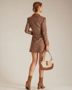 The Brown Plaid Spliced Suede Mini Dress 13 The Brown Plaid Spliced Suede Mini Dress -CINN Clothing Shop the brown plaid spliced suede mini dress dresses kd84gx