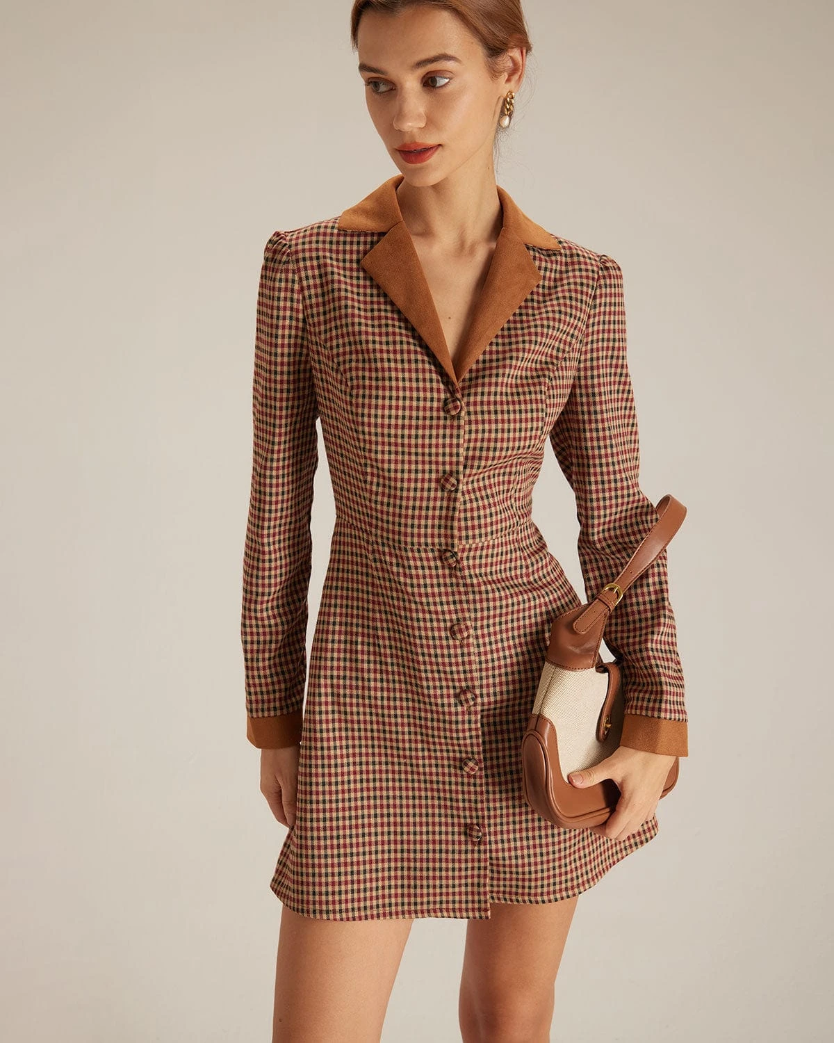 The Brown Plaid Spliced Suede Mini Dress 1 The Brown Plaid Spliced Suede Mini Dress