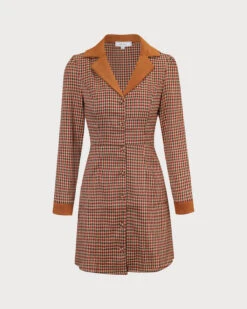 The Brown Plaid Spliced Suede Mini Dress 14 The Brown Plaid Spliced Suede Mini Dress -CINN Clothing Shop the brown plaid spliced suede mini dress dresses ors79x