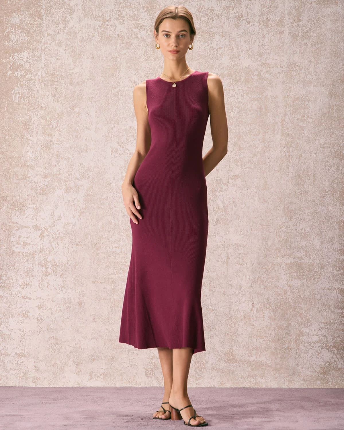 The Burgundy Round Neck Sweater Maxi Dress 3 The Burgundy Round Neck Sweater Maxi Dress - Image 3
