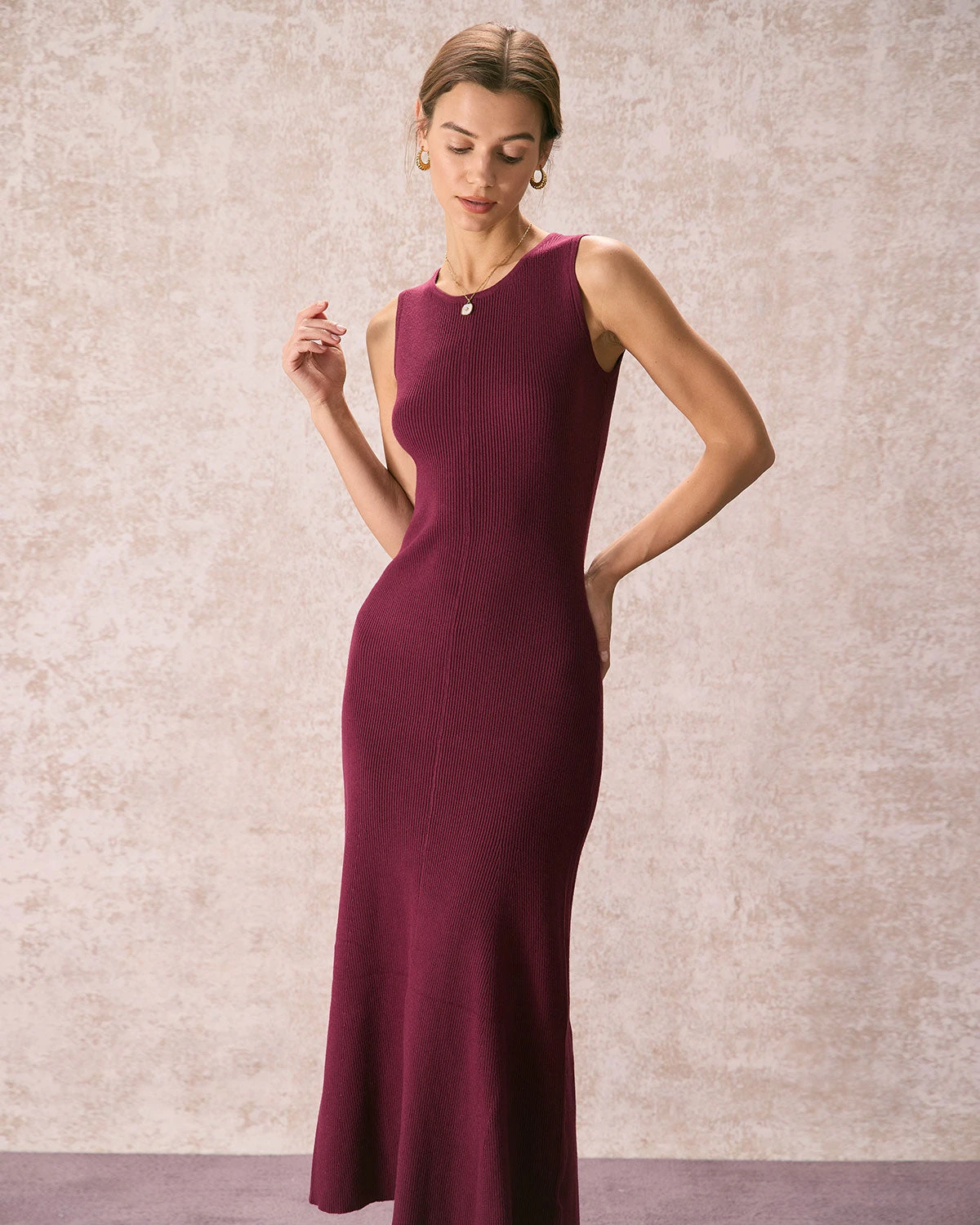 The Burgundy Round Neck Sweater Maxi Dress 1 The Burgundy Round Neck Sweater Maxi Dress