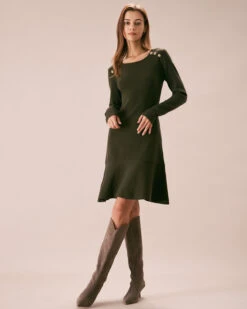 The Army Green Button Sweater Mini Dress 8 The Army Green Button Sweater Mini Dress -CINN Clothing Shop the button shoulder sweater dress dresses 8wkv0j