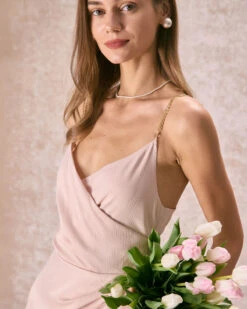 The Apricot Chain Strap Ruched Wrap Mini Dress -CINN Clothing Shop the chain strap wrap mini dress dresses rr8rtb