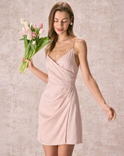 The Apricot Chain Strap Ruched Wrap Mini Dress -CINN Clothing Shop the chain strap wrap mini dress dresses z24tak