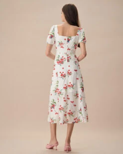 The White Puff Sleeve Cherry Split Midi Dress 10 The White Puff Sleeve Cherry Split Midi Dress -CINN Clothing Shop the cherry tie side split midi dress dresses btkd2x