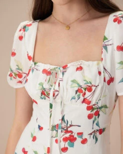 The White Puff Sleeve Cherry Split Midi Dress 9 The White Puff Sleeve Cherry Split Midi Dress -CINN Clothing Shop the cherry tie side split midi dress dresses nfdts5