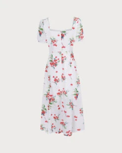 The White Puff Sleeve Cherry Split Midi Dress 13 The White Puff Sleeve Cherry Split Midi Dress -CINN Clothing Shop the cherry tie side split midi dress dresses uygp1s