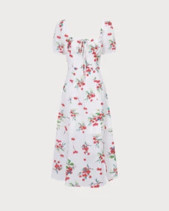 The White Puff Sleeve Cherry Split Midi Dress 11 The White Puff Sleeve Cherry Split Midi Dress -CINN Clothing Shop the cherry tie side split midi dress print dresses acy3t4
