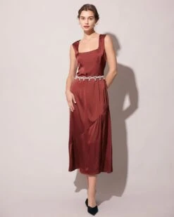 The Coffee Square Neck Sleeveless Satin Midi Dress -CINN Clothing Shop the coffee square collar satin maxi dress dresses pg9uuj 275344