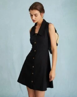 The Black Collared Sleeveless A Line Shirt Mini Dress 8 The Black Collared Sleeveless A Line Shirt Mini Dress -CINN Clothing Shop the collared sleeveless shirt dress dresses 9amfjy 901798