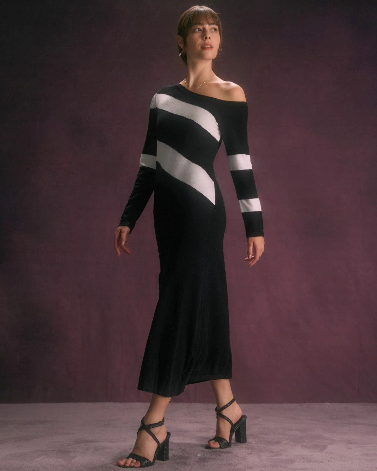 The Colorblock One Shoulder Knit Midi Dress 4 The Colorblock One Shoulder Knit Midi Dress - Image 4